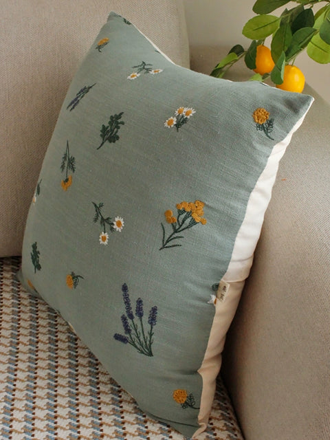 Fundas de almohada de lino con bordados florales artísticos para sofá cama