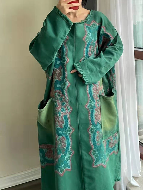 Vestido de lino con botones y flores de otoño estilo vintage para mujer