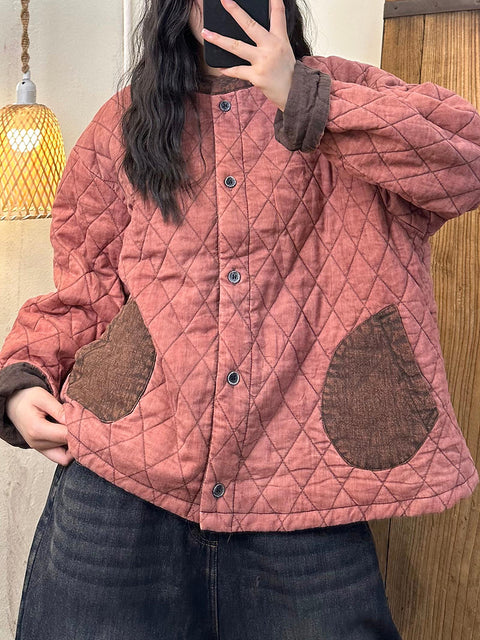 Abrigo de otoño vintage para mujer, con cuello alto y patchwork, 100 % algodón