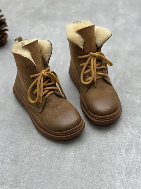 Botas de piel con forro polar vintage para mujer para invierno