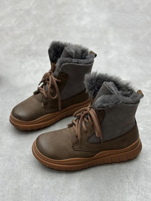 Botas de piel con forro polar vintage para mujer para invierno