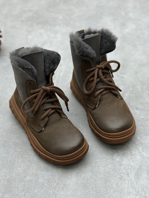 Botas de piel con forro polar vintage para mujer para invierno