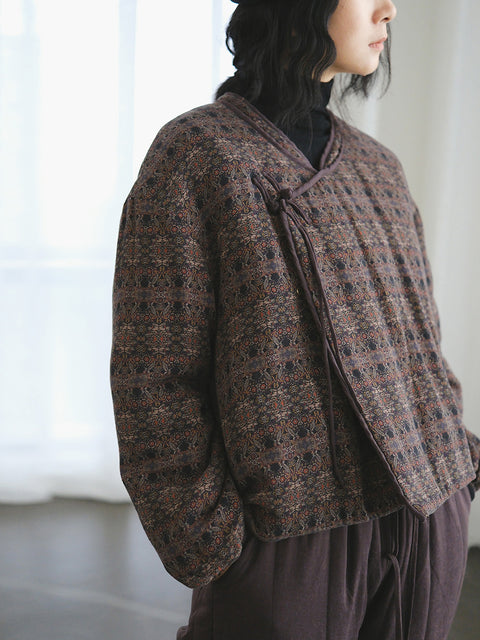 Abrigo de algodón con botones y flores de otoño estilo vintage para mujer