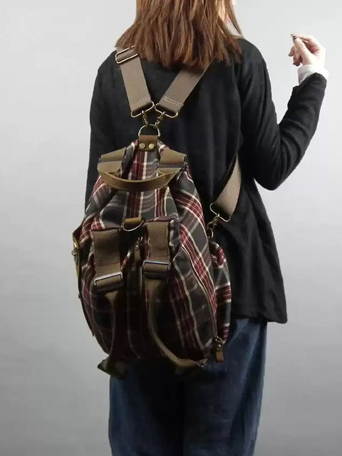 Women Vintage Plaid Leather Crossbody Bag