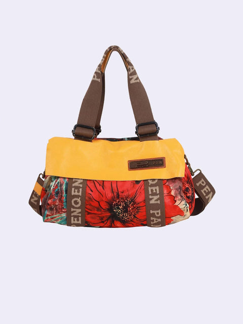 Women Fashion Flower Colorblock Large Capacity Shoulder Bag