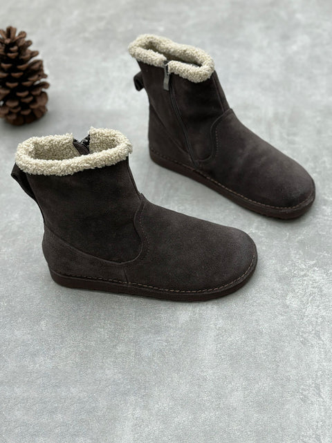 Botas planas de piel vintage con forro polar para mujer