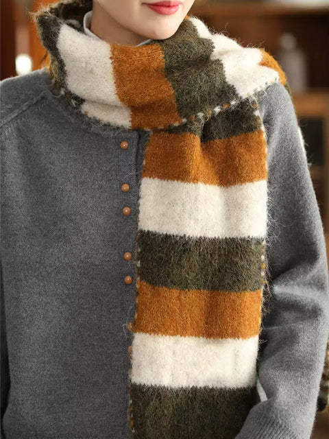 Bufanda cálida con bloques de color de invierno vintage para mujer