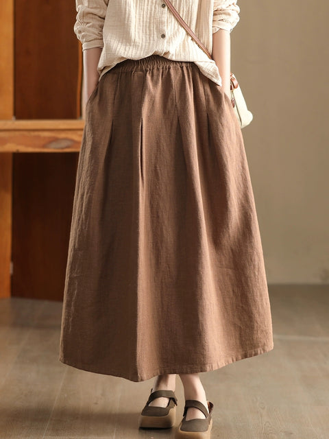 Women Spring Artsy Pure Color Skirt