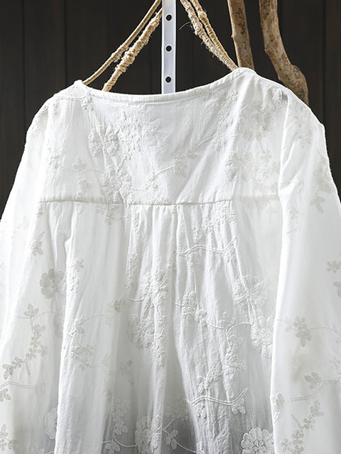 Women Artsy 100%Cotton Embroidery Square Collar Shirt