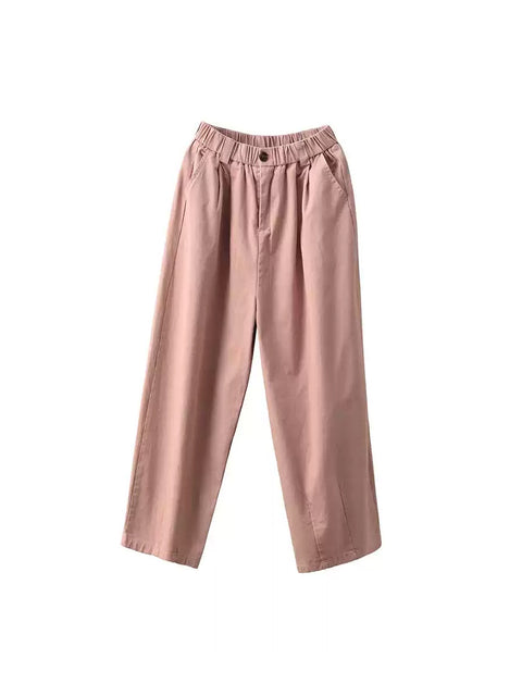 Pantalones rectos de algodón de color puro informales de primavera para mujer