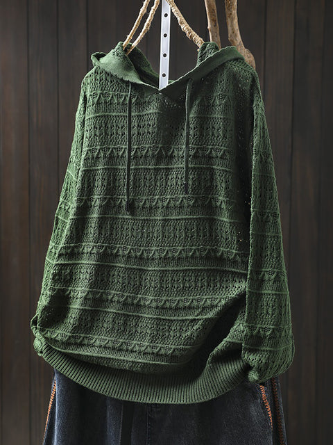 Women Spring Artsy Knit Cotton Hooded Shirt