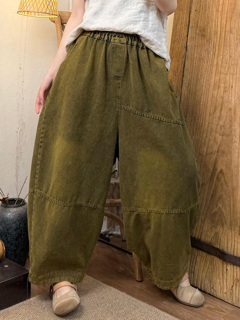 Women Spring Retro Pure Color Denim Harem Pants