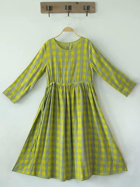 Vestido vintage de primavera con tirantes en la cintura y diseño de celosía para mujer