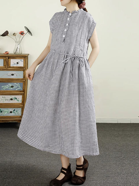 Women Vintage Summer Artsy Lattice Strap Waist Dress