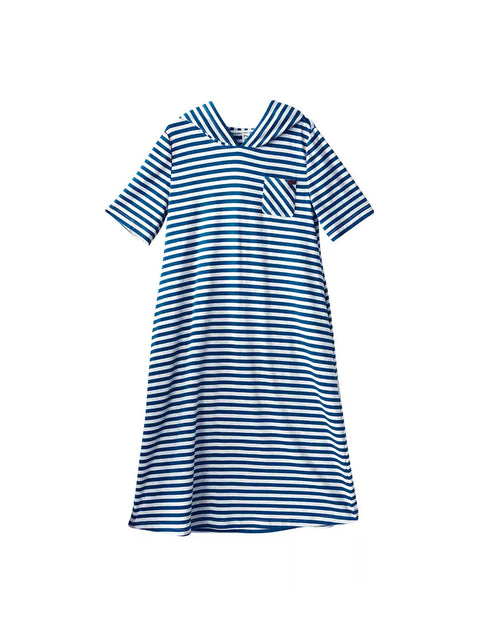 Women Summer Casual Stripe Hooded Loose Dress