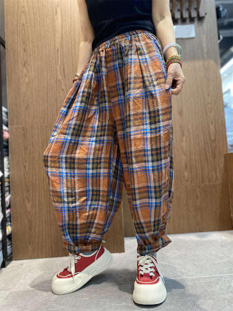 Pantalones bombachos holgados a cuadros Vinage Spring para mujer