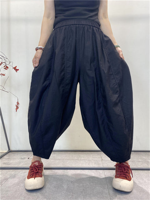 Women Vinage Summer Thin Pure Color Loose Harem Pants