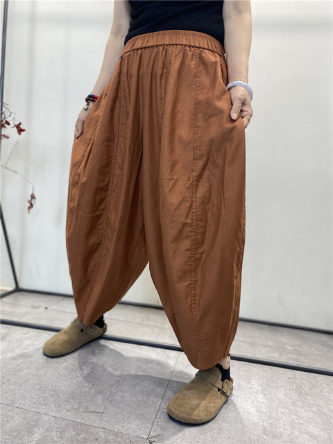 Women Vinage Summer Thin Pure Color Loose Harem Pants