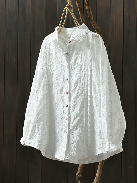 Women Spring Artsy Embroidery 100%Cotton Shirt