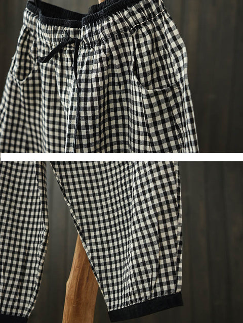 Women Spring Lattice Loose Linen Harem Pants