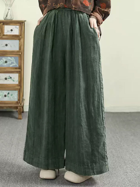 Women Vintage Spring Pure Color Wide-leg Linen Pants