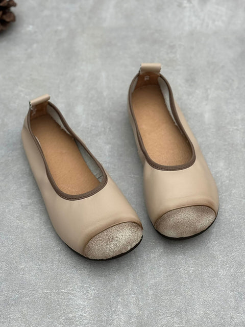 Women Summer Retro Soft Leather Low Heel Shoes