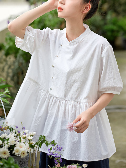 Camisa étnica de verano para mujer, 100 % algodón, color puro