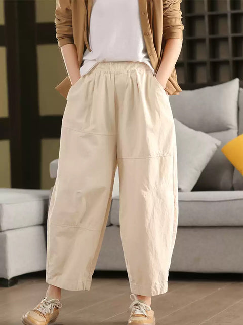 Pantalones harén de algodón 100 % de color puro para mujer, informales, de primavera