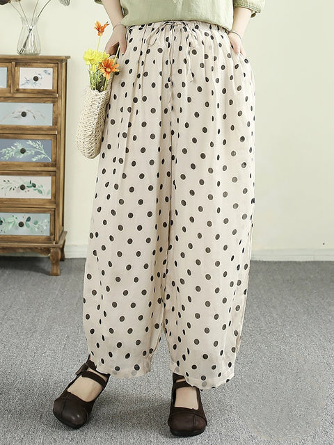 Pantalones bombachos de primavera Artsy Dot 100 % ramio para mujer