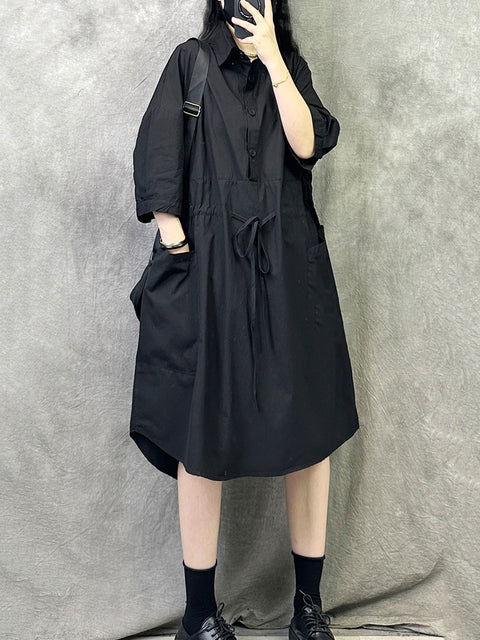 Women Summer Casual Pure Color Cotton Loose Dress