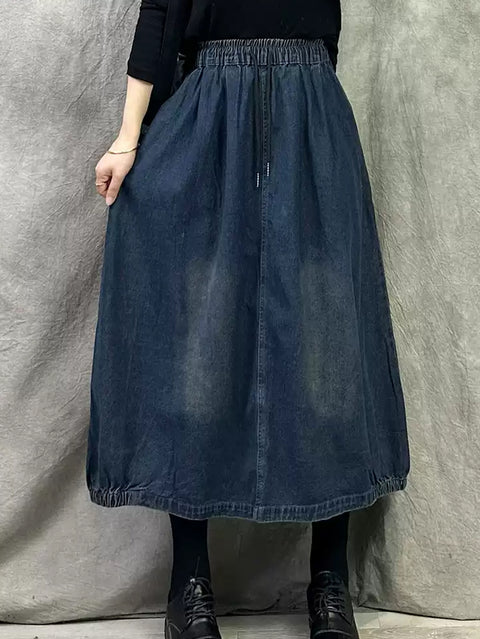 Women Summer Pure Color Loose Denim Skirt