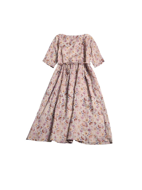 Vestido suelto de primavera para mujer, 100 % ramio, con estampado floral artístico