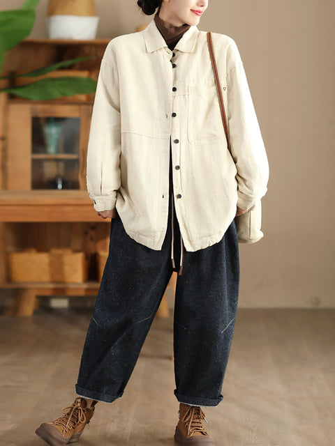 Women Casual Autumn Linen Solid Shirt Coat