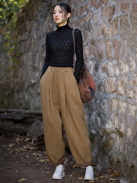 Pantalones harén con empalme liso informales de primavera para mujer