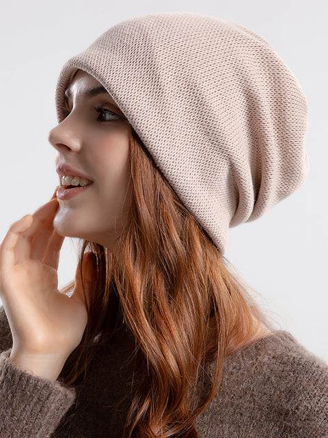 Gorro de punto de algodón liso para mujer, informal, de invierno, para mantener el calor