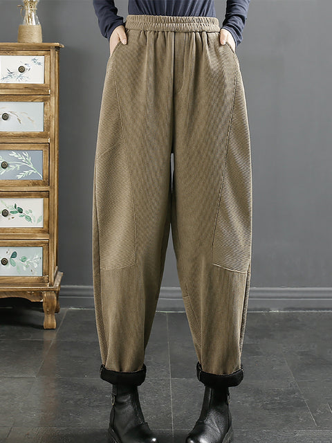 Pantalones Harem cálidos de felpa Croduroy vintage de talla grande para mujer