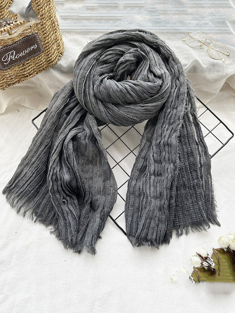 Women Autumn Casual Shirred Pure Color Shawl Scarf