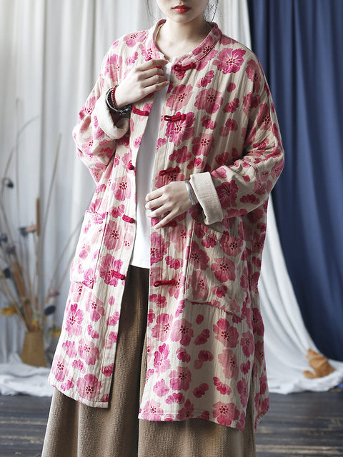 Camisa larga estilo bata con hebilla y flores de primavera vintage para mujer