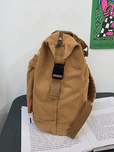 Mochila de lona cuadrada sólida informal para mujer