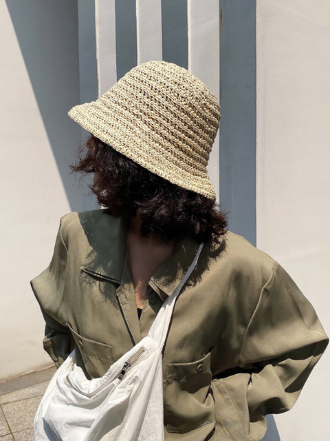 Women Summer Straw Weave Solid Travel Sunproof Hat