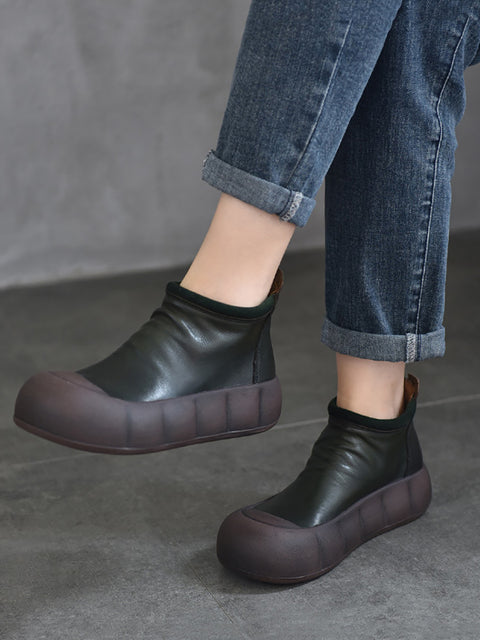 Botas de plataforma de cuero suave estilo vintage de otoño para mujer