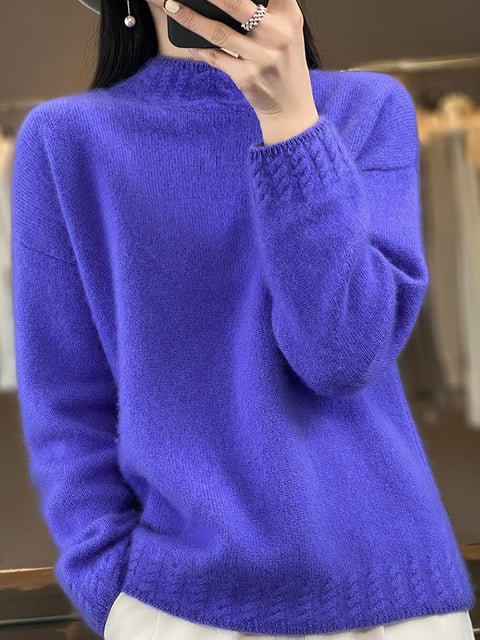 Women Autumn Half-Turtleneck Knit 100%Wool Sweater