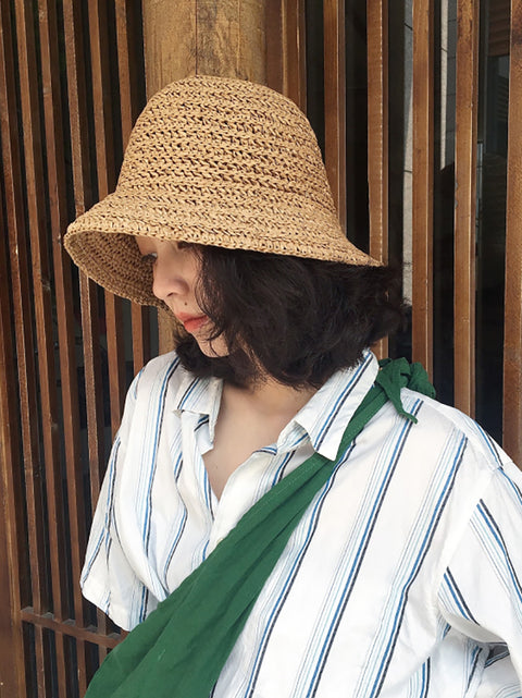 Women Summer Straw Weave Solid Travel Sunproof Hat