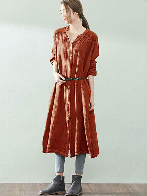 Vestido tipo túnica de lino 100 % vintage de otoño para mujer, de talla grande y acolchado