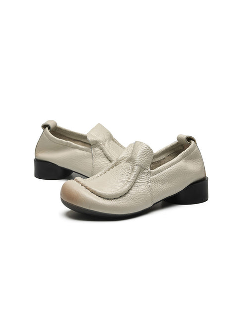 Zapatos de tacón bajo de piel auténtica suave retro de verano para mujer