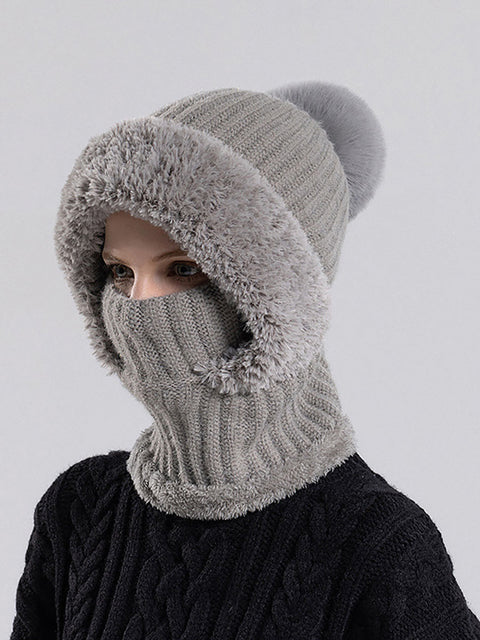 Bufanda y gorro de punto de felpa cálido para mujer para invierno