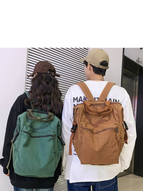 Casual Solid Canvas Zipper Backpack