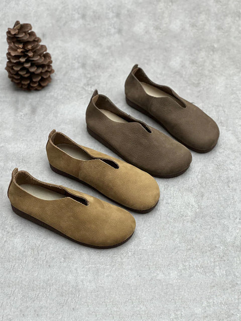 Women Casual Solid Genuine Leather Soft Flat Shoes