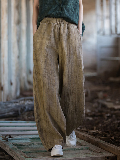 Pantalones farol con bolsillo retro teñido anudado de verano para mujer de talla grande