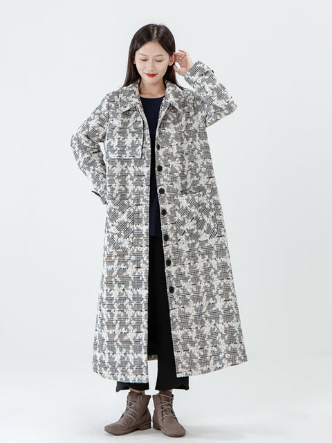 PLUS Size - Jacquard Women Pocket Winter Breasted Coat